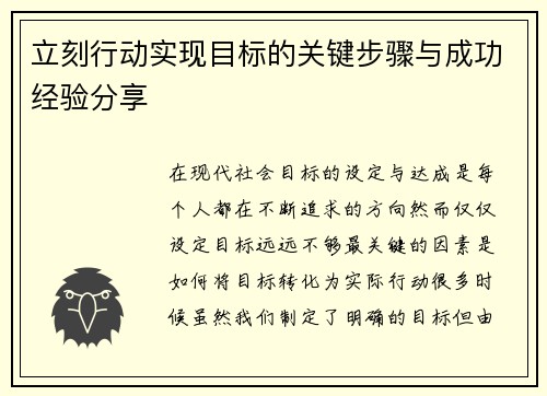 立刻行动实现目标的关键步骤与成功经验分享