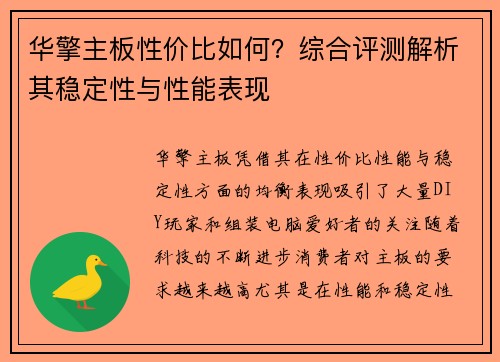 华擎主板性价比如何？综合评测解析其稳定性与性能表现